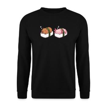 Kawaii Sushi Capybara & Axolotl Mignons Sommeil - Sweat-shirt Unisexe - noir - Devant - Alina (178cm) & Michal (187cm)