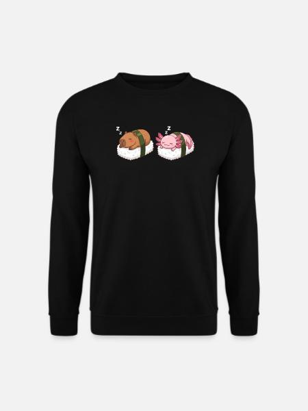 Kawaii Sushi Capybara & Axolotl Cute Sleeping - Unisex Sweatshirt - black