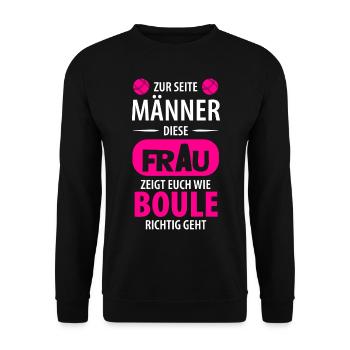 Boule Petanque Boccia Boules Damen Frauen Mädchen - Unisex Pullover - Schwarz - Vorne - Alina (178cm) & Michal (187cm)