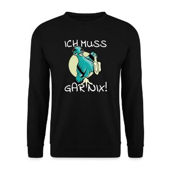 Vogel Vogelfutter Ich muss gar nix cooler Spruch - Unisex Pullover - Schwarz - Vorne - Alina (178cm) & Michal (187cm)
