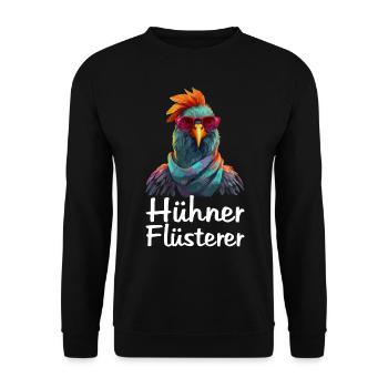 Hühner Flüsterer Huhn Landwirt Bauer Hahn Gockel - Unisex Pullover - Schwarz - Vorne - Alina (178cm) & Michal (187cm)