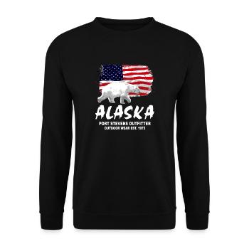Alaska - Polar Bear - USA Flag - Unisex Pullover - Schwarz - Vorne - Alina (178cm) & Michal (187cm)