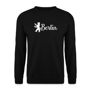 Berlin Bär Logo Schriftzug - Unisex Pullover - Schwarz - Vorne - Alina (178cm) & Michal (187cm)