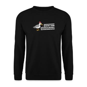 Coole Nordeutsche Möwe Moin ihr Dösbaddel - Unisex Pullover - Schwarz - Vorne - Alina (178cm) & Michal (187cm)