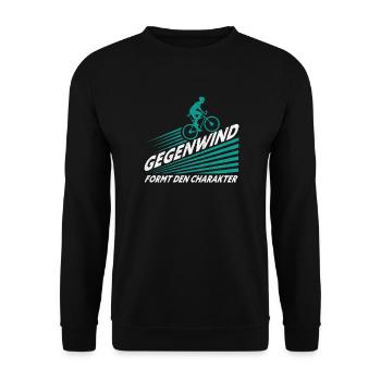 Gegenwind Formt den Charakter Fahrrad Spruch - Unisex Pullover - Schwarz - Vorne - Alina (178cm) & Michal (187cm)