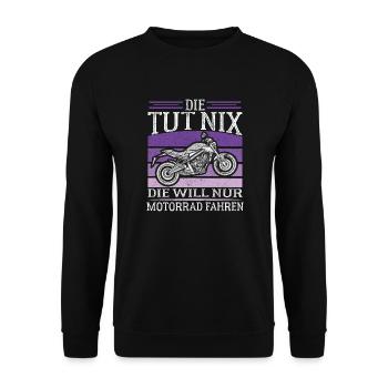 Die tut nix die will nur Motorrad fahren Bikerin - Unisex Pullover - Schwarz - Vorne - Alina (178cm) & Michal (187cm)