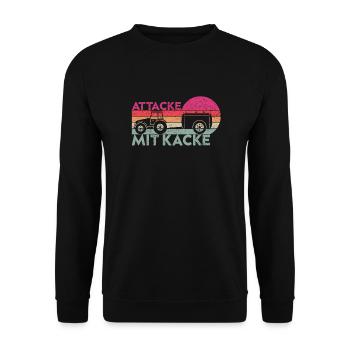 Attacke mit Kacke Lustig Bauer und Landwirt Spruch - Unisex Pullover - Schwarz - Vorne - Alina (178cm) & Michal (187cm)
