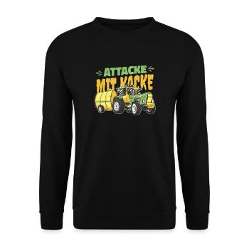 Attacke mit Kacke Lustig Bauer und Landwirt Spruch - Unisex Pullover - Schwarz - Vorne - Alina (178cm) & Michal (187cm)