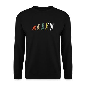 Vintage-Evolution-Gitarrist - Unisex Pullover - Schwarz - Vorne - Alina (178cm) & Michal (187cm)