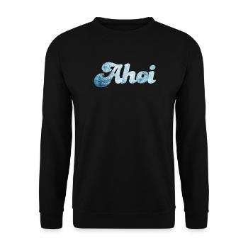 Schiff Ahoi Meer Ozean Schnörkelschrift maritim - Unisex Pullover - Schwarz - Vorne - Alina (178cm) & Michal (187cm)