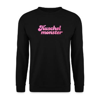 Kuschelmonster flauschig coole Sprüche Fell rosa - Unisex Pullover - Schwarz - Vorne - Alina (178cm) & Michal (187cm)