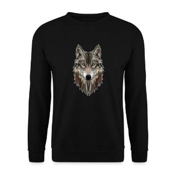 Majestätisches Polygon Wolf Porträt - Unisex Pullover - Schwarz - Vorne - Alina (178cm) & Michal (187cm)