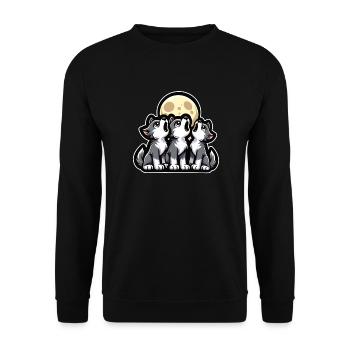 Süße Wolf Welpen heulen Mond Cartoon Stil - Unisex Pullover - Schwarz - Vorne - Alina (178cm) & Michal (187cm)