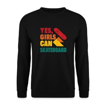 Cooles Skateboard Longboard Skater Mädchen - Unisex Pullover - Schwarz - Vorne - Alina (178cm) & Michal (187cm)