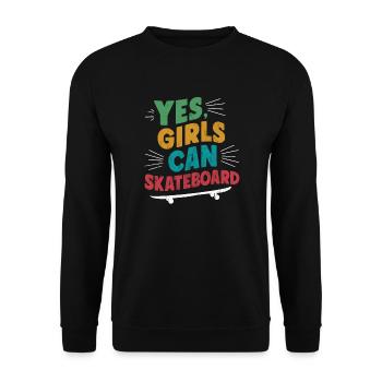 Cooles Skateboard Longboard Skater Mädchen - Unisex Pullover - Schwarz - Vorne - Alina (178cm) & Michal (187cm)