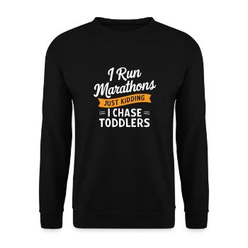 Ich laufe Marathons Nur ein Scherz Ich jage Kleinkinder vor - Unisex Pullover - Schwarz - Vorne - Alina (178cm) & Michal (187cm)