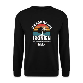 Ich komme aus Ironien das liegt am sarkastischen M - Unisex Pullover - Schwarz - Vorne - Alina (178cm) & Michal (187cm)