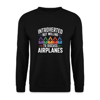 Introvertiert, aber bereit, über Flugzeuge zu diskutieren - Unisex Pullover - Schwarz - Vorne - Alina (178cm) & Michal (187cm)