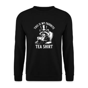 Das ist mein Lieblings-Tee-Shirt Wortspiel Vintage Waschbär - Unisex Pullover - Schwarz - Vorne - Alina (178cm) & Michal (187cm)