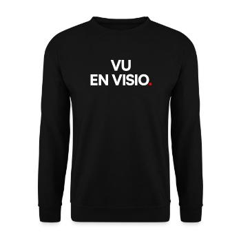 Auf Video gesehen. Minimalistischer Homeoffice-Humor - Unisex Pullover - Schwarz - Vorne - Alina (178cm) & Michal (187cm)