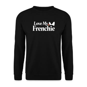 Ich liebe meinen Frenchie-Herzhund-Liebhaber - Unisex Pullover - Schwarz - Vorne - Alina (178cm) & Michal (187cm)