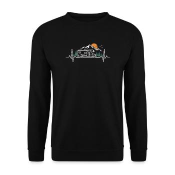 Berglandschaft Wohnmobil Roadtrip - Unisex Pullover - Schwarz - Vorne - Alina (178cm) & Michal (187cm)