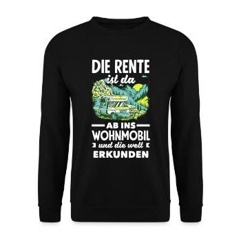 Die Rente ist da, ab ins Wohnmobil und die Welt - Unisex Pullover - Schwarz - Vorne - Alina (178cm) & Michal (187cm)