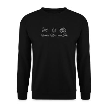Schere Stein paar Bier – Lustiger Party Spruch - Unisex Pullover - Schwarz - Vorne - Alina (178cm) & Michal (187cm)