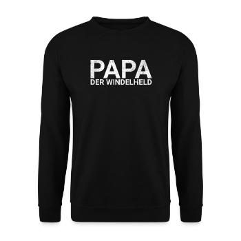 Papa der Windelheld – Lustiges Vater Baby Geschenk - Unisex Pullover - Schwarz - Vorne - Alina (178cm) & Michal (187cm)