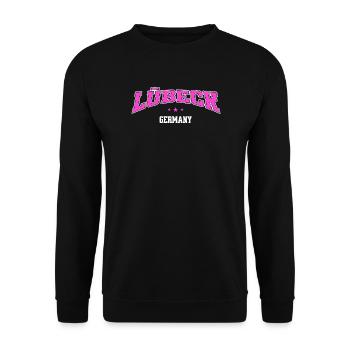 Lübeck Germany College Lettering Retro - Unisex Sweatshirt - black - Front - Alina (178cm) & Michal (187cm)