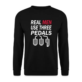 Real Men Three Pedals - Unisex Pullover - Schwarz - Vorne - Alina (178cm) & Michal (187cm)