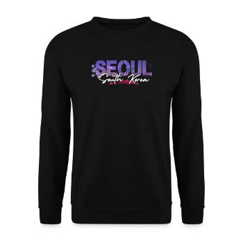 Seoul Night Skyline Floral Script - Unisex Sweatshirt - black - Front - Alina (178cm) & Michal (187cm)
