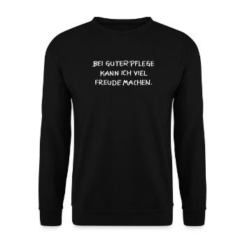 Bei guter Pflege kann ich viel Freude machen. - Unisex Pullover - Schwarz - Vorne - Alina (178cm) & Michal (187cm)
