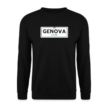 Ortsschild Genua - Unisex Pullover - Schwarz - Vorne - Alina (178cm) & Michal (187cm)