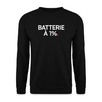 Batterie bei 1 % Humor-Müdigkeitsarbeit - Unisex Pullover - Schwarz - Vorne - Alina (178cm) & Michal (187cm)