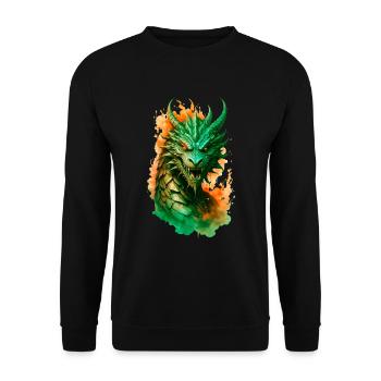 majestätischer Drache in Flammen - Unisex Pullover - Schwarz - Vorne - Alina (178cm) & Michal (187cm)