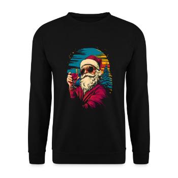 Cooler Weihnachtsmann mit Weinglas - Unisex Pullover - Schwarz - Vorne - Alina (178cm) & Michal (187cm)