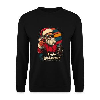 Cooler Weihnachtsmann mit Weinglas - Unisex Pullover - Schwarz - Vorne - Alina (178cm) & Michal (187cm)