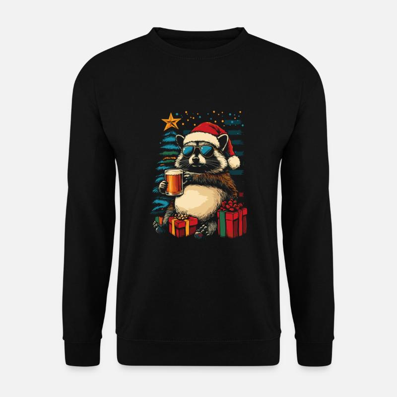 Bier Weihnachten Waschbär Weihnachtsfeier - Unisex Pullover - Schwarz