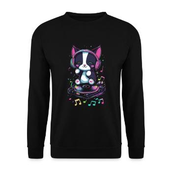 Chat mignon avec des écouteurs et un disque - Sweat-shirt Unisexe - noir - Devant - Alina (178cm) & Michal (187cm)