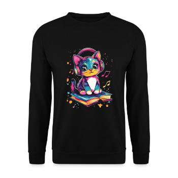 Cute cat with headphones and books - Unisex Sweatshirt - black - Front - Alina (178cm) & Michal (187cm)