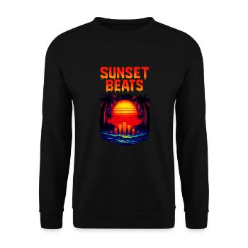 Sunset Beats – Retro Pixel DJ Shirt - Unisex Pullover - Schwarz - Vorne - Alina (178cm) & Michal (187cm)