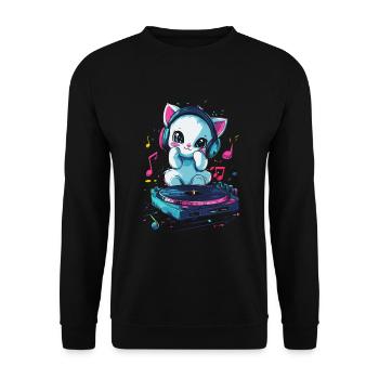 Chat mignon avec des écouteurs et un disque vinyle - Sweat-shirt Unisexe - noir - Devant - Alina (178cm) & Michal (187cm)