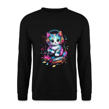 Cute cat with headphones and books - Unisex Sweatshirt - black - Front - Alina (178cm) & Michal (187cm)