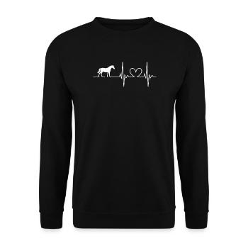Herzschlag mit Pferd Motive - Unisex Pullover - Schwarz - Vorne - Alina (178cm) & Michal (187cm)