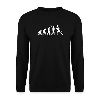 Lustiger Tennis-Evolution-Sportliebhaber Tennisspieler - Unisex Pullover - Schwarz - Vorne - Alina (178cm) & Michal (187cm)