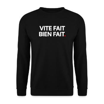 VITE FAIT BIEN FAIT | Expression humour minimalist - Sweat-shirt Unisexe - noir - Devant - Alina (178cm) & Michal (187cm)