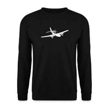 Minimalist propeller plane silhouette - Unisex Sweatshirt - black - Front - Alina (178cm) & Michal (187cm)