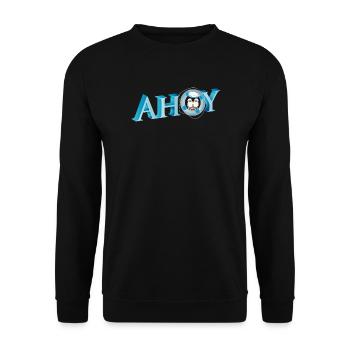 englischer Seemannsgruß Ahoy mit Pinguin Seemann - Unisex Pullover - Schwarz - Vorne - Alina (178cm) & Michal (187cm)