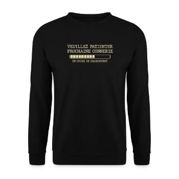 Veuillez patienter prochaine connerie - Sweat-shirt Unisexe - noir - Devant - Alina (178cm) & Michal (187cm)